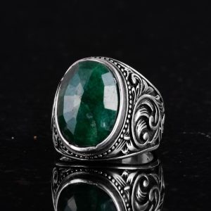Doğal Zümrüt Taşlı Yüzük - 925 Ayar Gümüş Yüzük Erkekler İçin, Farklı Yüzük - Görsel 5