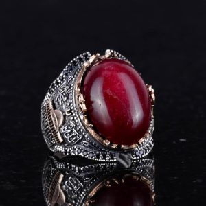 Gerçek Doğal Yakut Taşlı Gümüş Erkek Yüzük, 925 Ayar Sert Gümüş Yüzük - Görsel 3