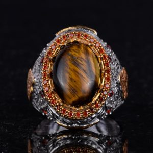 Gerçek Doğal Taş Yüzük - Sultan Yüzük - 925 Ayar Gümüş Yüzük (Kaplan Gözü) - Görsel 4
