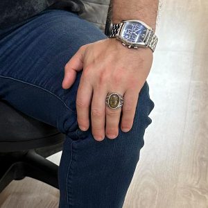 925 Ayar Katı Gümüş Erkek Yüzük, El Yapımı Gerçek Doğal Bronzit Taş Yüzük, Tasarım Gümüş Erkek Yüzük - Görsel 3