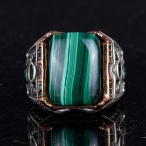 925 Ayar Gümüş Yüzük - Gerçek Doğal Taş Yüzük - El Yapımı Yüzük (Malakit) - Görsel 4