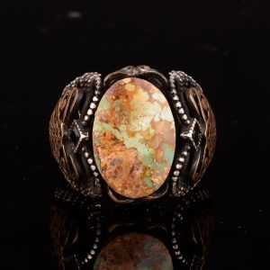 Erkekler için Yeşil Turkuaz Taş Yüzük, 925 Ayar Gümüş ile Vintage Ortadoğu Tasarımı (Stil-5) - Görsel 3