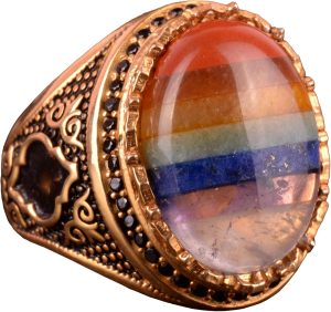 925 Ayar Gümüş Erkek Yüzük, Gerçek Doğal Taşlı Gökkuşağı Yüzük, Oval Çok Renkli - Görsel 1