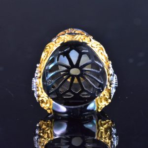 Gerçek Doğal Yemeni Akik Taşı Yüzük, El Yapımı Sultan Yüzük, 925 Ayar Gümüş Altın Kaplama Erkek Yüzüğü - Görsel 8