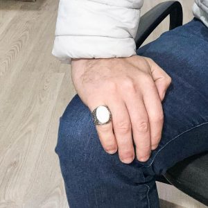 Doğal İnci Taşlı Yüzük - 925 Ayar Gümüş Yüzük Erkekler İçin, Farklı Yüzük - Görsel 3