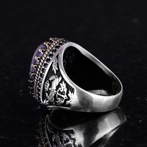 Gerçek Doğal Taş Yüzük - El Yapımı Kartal Yüzüğü - 925 Ayar Gümüş Yüzük (Ametist) - Görsel 7