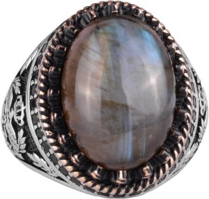 Gerçek Doğal Taş Yüzük - El Yapımı Kartal Yüzüğü - 925 Ayar Gümüş Yüzük (Labradorit) - Görsel 1