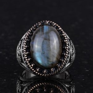 Gerçek Doğal Taş Yüzük - El Yapımı Kartal Yüzüğü - 925 Ayar Gümüş Yüzük (Labradorit) - Görsel 4