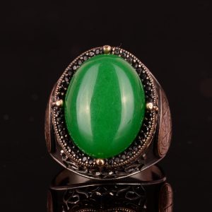 Gümüş Süleyman Mührü Yüzüğü, Yeşil Taş Yüzük - Huzurlu 925K Katı Gümüş Erkek Yüzüğü - Uyum ve Refah Tasarımı - Görsel 3