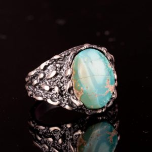 Gerçek Doğal Arizona Turkuaz Taşlı Yüzük, Erkekler İçin Hediye, 925 Ayar Gümüş Yüzük, Minimalist Yüzük (Stil-2) - Görsel 4