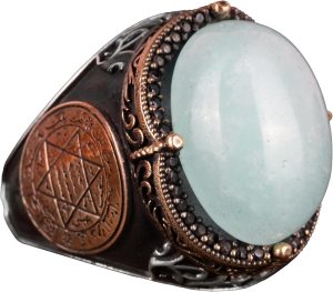 David Yıldızı Yüzüğü, Doğal Kalsedon Taşlı Yüzük, 925 Ayar Gümüş Yüzük