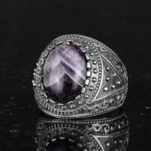 Gerçek Doğal Taş Yüzük, 925 Ayar Katı Gümüş Erkek Yüzüğü (Ametist) - Görsel 5