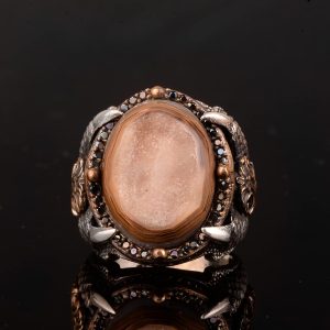 Doğal Druzy Kuvars ile 925 Ayar Gümüş Yüzük: Mavi, Lacivert, Yeşil, Kahverengi Seçenekleri (Kahverengi) - Görsel 3