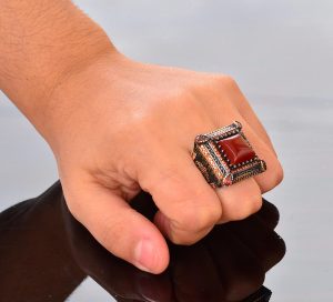 Gerçek Doğal Kırmızı Akik Taş Yüzük - Gümüş Erkek Sultan Yüzüğü - Görsel 3