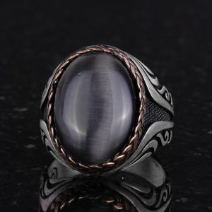 925 Ayar Gümüş Yüzük - Yapay Taş Gümüş Yüzük - El Yapımı Yüzük (Yapay siyah göz taşı) - Görsel 6