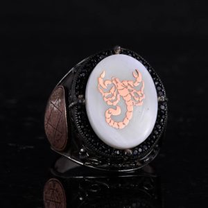 El yapımı Desenli Yüzük - 925 Ayar Gümüş Erkek Yüzüğü - Davut Yıldızı Takısı (Akrep) - Görsel 5