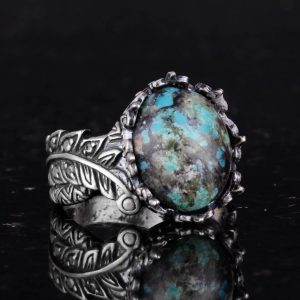 Doğal Arizona Turkuaz Taşlı Yüzük, 925 Ayar Gümüş Yüzük, Minimalist El Yapımı Yüzük (Model-16) - Görsel 5