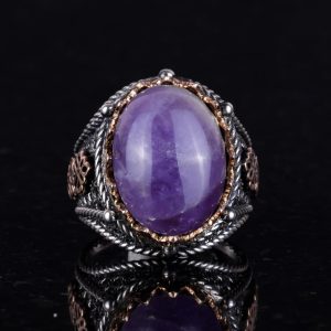 Gerçek Doğal Ametist Taşlı Yüzük, 925 Ayar Sert Gümüş Erkek Yüzüğü - Görsel 3