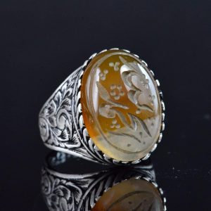 Gerçek Doğal Yemen Ametist Taşı Yüzük, 925 Ayar Gümüş Erkek İslami Yüzük, El Yapımı Hat Sanatı Tasarımı - Görsel 5