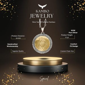 Gümüş Süleyman Mührü Kolye, 925 Ayar Gümüş Erkek Kolye, Yahudi Kolyesi - Görsel 4