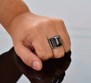 Gerçek Doğal Dumanlı Kuvars Taşlı Yüzük, Sterlin Gümüş Doğum Taşı Yüzüğü için Erkekler - Görsel 7