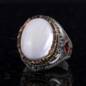 Gerçek Doğal Taş Yüzük - El Yapımı 925 Ayar Gümüş Yüzük - El Yapımı Yüzük (İnci) - Görsel 6