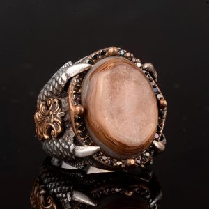 Doğal Druzy Kuvars ile 925 Ayar Gümüş Yüzük: Mavi, Lacivert, Yeşil, Kahverengi Seçenekleri (Kahverengi) - Görsel 5