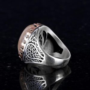 925 Ayar Katı Gümüş Erkek Yüzük - Doğal Taşlarla El Yapımı Zarafet (Altın Rutilatlı Kuvars Taşı) - Görsel 4