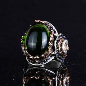Peridot Yapay Taş Yüzük, 925 Ayar Gümüş Yüzük, Aslan Sembol Tasarımı Erkek Yüzüğü - Görsel 6
