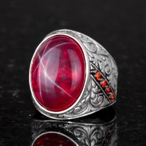 Gerçek Doğal Yıldız Yakutu Taşlı Yüzük, Büyük Gümüş Yüzük, 925 Ayar Gümüş Yüzük, El Yapımı Şık Yüzük - Görsel 4