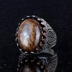 925 Ayar Katı Gümüş Erkek Yüzük - Doğal Taşlarla El Yapımı Şıklık (Bronzit Taşı) - Görsel 4
