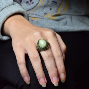 925 Ayar Gümüş Erkek Yüzük Doğal Arizona Turkuaz Taşı ve Ayrıntılı Oymalı Tasarım - Görsel 7