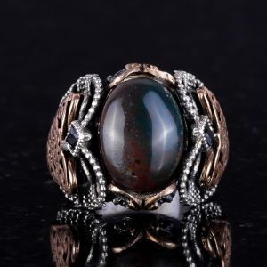 Yeşil Kan Taşı, 925K Sert Gümüş Erkek Yüzük, El Yapımı Zarafet - Görsel 2