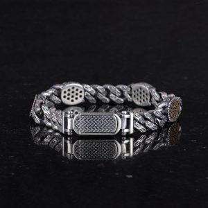 925 Ayar Gümüş Erkek Bilezik, Eski Dantelli Tasarım, El Yapımı Zincir Bilezik - Görsel 5