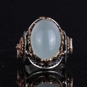 El Yapımı Aslan Cabochon Akuamarin Taş Yüzük, Hayvan Gümüş Yüzük - Sakin 925K Sert Gümüş Erkek Yüzük - Şeffaflık ve Sakin Tasarım - Görsel 4