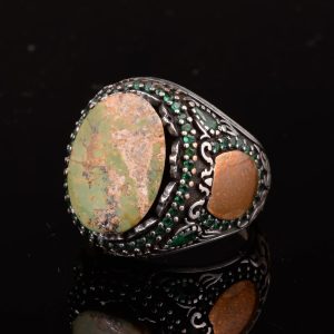 Gerçek Doğal Arizona Turkuaz Taş Yüzük, Minimalist Yüzük, 925 Ayar Gümüş Erkek Yüzük (Stil-2) - Görsel 5