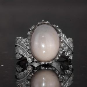 El Yapımı 925 Ayar Gümüş Erkek Yüzük Doğal Opal Taşı - Yaprak Desenli İfadeli Yüzük (Stil-2) - Görsel 4