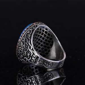 Yapay Taş Yüzük, 925 Ayar Gümüş Erkek Yüzüğü, Büyük Yüzük (Turkuaz Yapay Taş) - Görsel 7