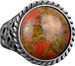 Unakite Doğal Taş Gümüş Yüzük, Sterlin Gümüş Yüzük, El Yapımı Taş Yüzük - Görsel 1