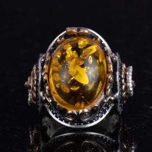 Bal Amber Yapay Taş Yüzük | Şık El Yapımı 925 Ayar Gümüş Erkek Yüzük - Görsel 4