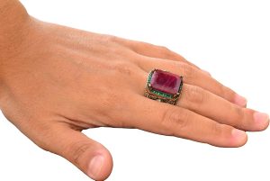 Gerçek Doğal Yakut Taşlı Yüzük, 15.50 Karat, 925 Ayar Gümüş Yüzük, Ham Taş, Bizans Yüzüğü Kırmızı - Görsel 6