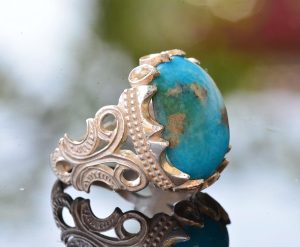 925 Ayar Gümüş Erkek Yüzük ile Doğal Arizona Turkuaz Taşı - Ham Taş Tasarımlı El Yapımı Takı - Görsel 4