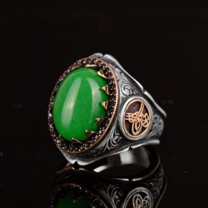 Erkekler için 925 Ayar Gümüş Yüzük - Doğal Jade Taşlı Yüzük - Görsel 7