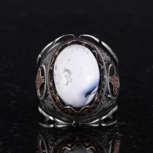 Doğal Dendrit Agat Taş Yüzüğü, Osmanlı Tuğra Yüzüğü, 925 Ayar Sert Gümüş Yüzük - Görsel 3