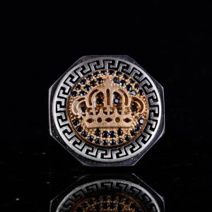 925 Ayar Gümüş Yüzük - Yunan Anahtar Tasarım Erkek Yüzüğü - El Yapımı Yüzük (Bir kralın tacı) - Görsel 4