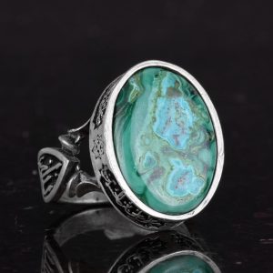 Gerçek Doğal Krysokolla Taşı Yüzük - El Yapımı 925 Ayar Gümüş Yüzük - Bilgelik, Koruma ve Ruhsallığın Sembolü (Krysokolla) - Görsel 5
