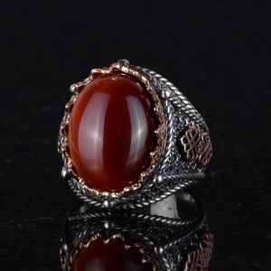 El Yapımı Doğal Kırmızı Akik Taşı Yüzük, 925 Ayar Gümüş Yüzük Erkekler İçin - Görsel 5