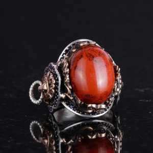 Doğal Kırmızı Kan Taşı Yüzük, Hayvan Gümüş Yüzük - 925 Ayar Sert Gümüş Yüzük Erkekler İçin - Görsel 6