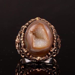 Gerçek Doğal Druzy Kristal Kuvars Taş Yüzük, Gümüş Yüzük, Çapa Yüzük - Görsel 3