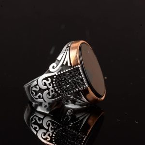 El Yapımı Erkek Yüzük, 925 Ayar Gümüş Erkek Yüzük, Yapay Oniks Taşlı Yüzük - Görsel 4